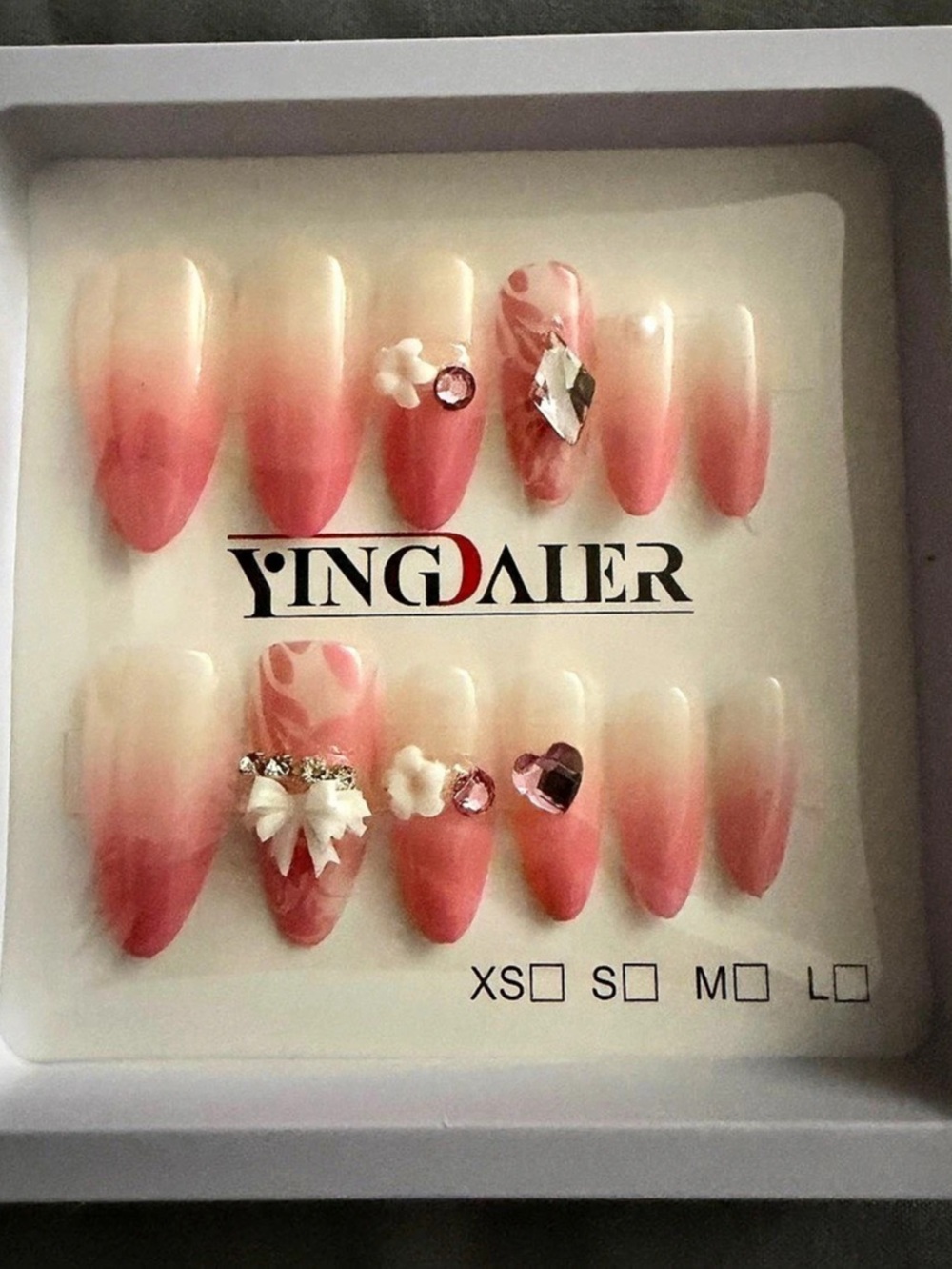 YINGDAIER ultra thin and traceless wearable manicure Pink & White Press-On Nails